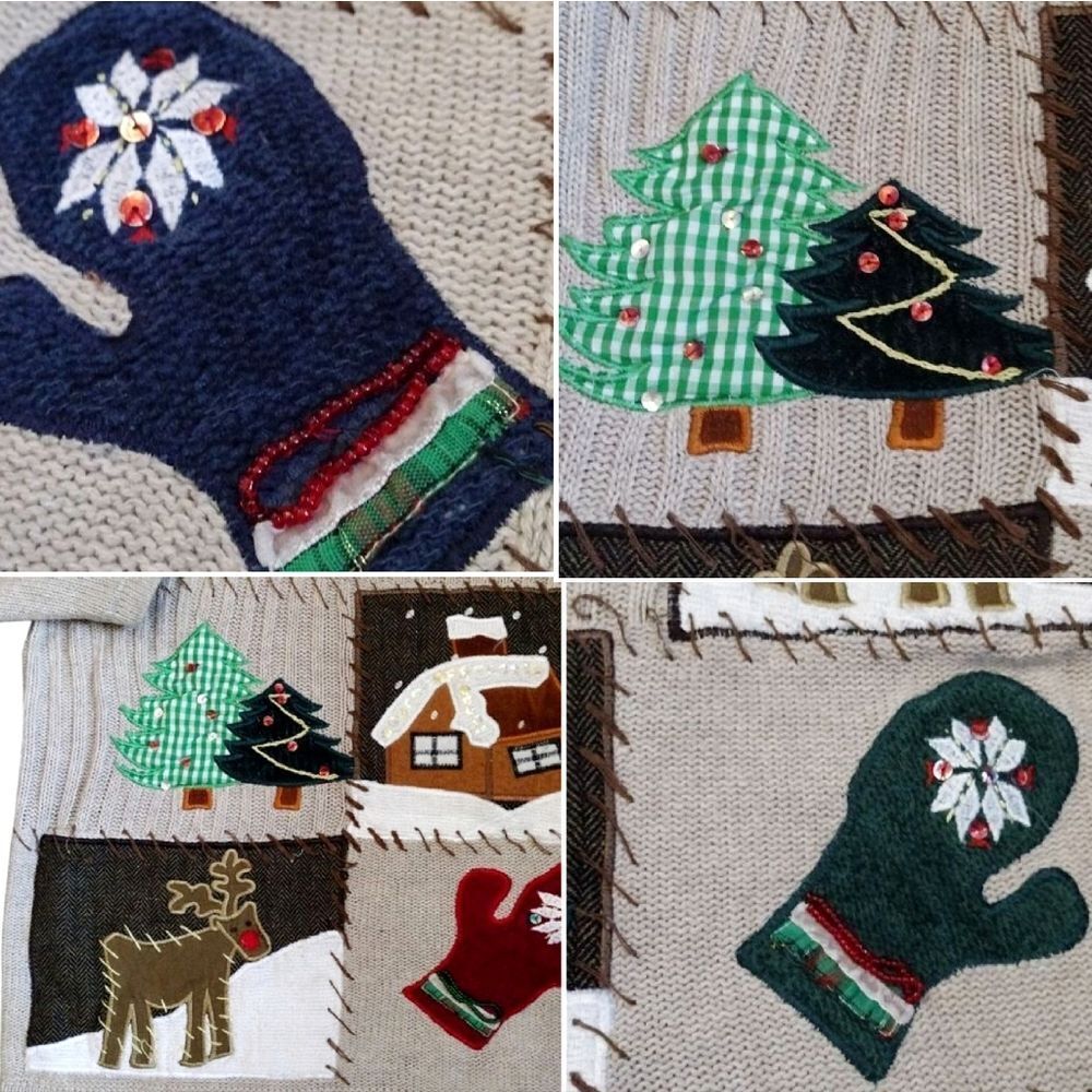 VTG 90s Beige Ugly Christmas Embroidered Quarter Zip Sweater 2X - Picture 6 of 15